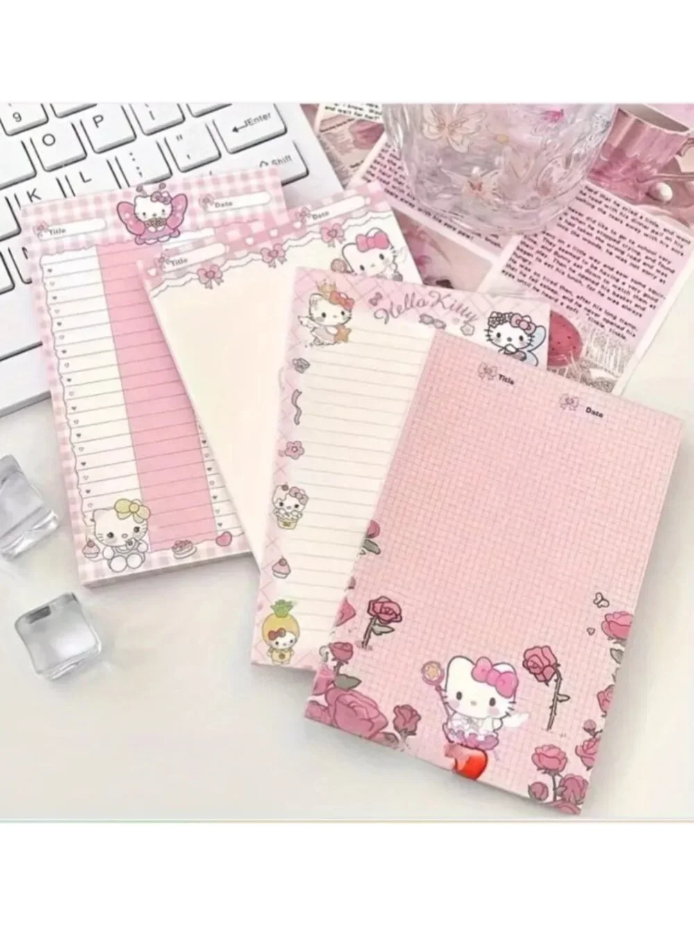 Hello Kitty 4-Pack Tear-Off Notepads Cute Stationery Set for Notes, Journal